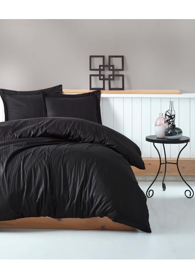 Cotton Box Stripe Saten Çift Kişilik Nevresim Takımı - Siyah