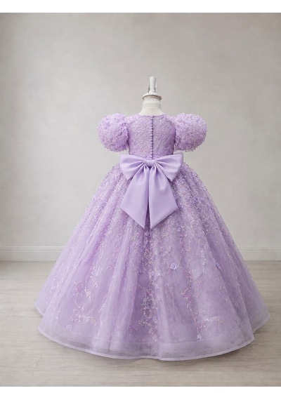 Star Kids Fashion Kız Çocuk Lila Prenses Elbisesi Çiçek İşlemeli Kabarık Tül Abiye Doğum Günü Özel Gün Elbisesi kırmızı