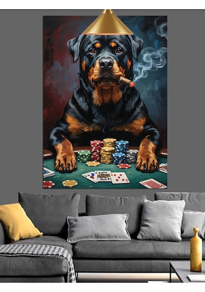 Puro İçen Kumarbaz Köpek Dekoratif Kanvas - Mdf Ahşap Tablo
