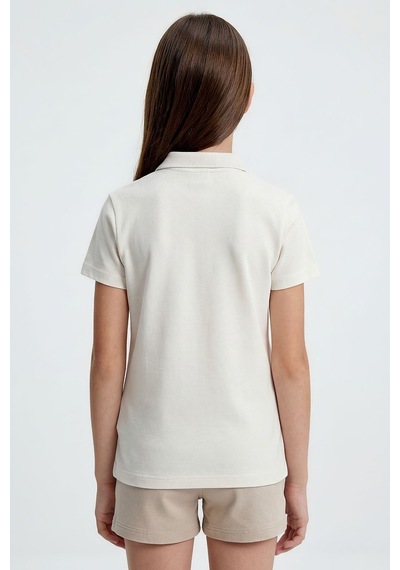 Tommy Life Ekru Polo Yaka Standart Fit Basic Unisex T-shirt - 11330