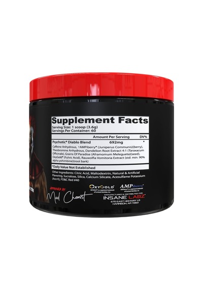 Insane Labz Psychotic Diablo Powder Thermogenic Fat Burner Yohimbine 60 Servis - Cherry Lemon Aromasız