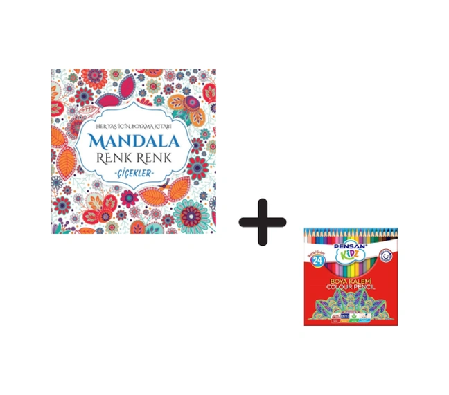 Mandala Renk Renk Çiçekler Ve Pensan Kidz 24'lü Kuru Boya Kalem