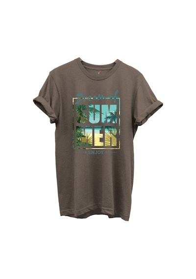 Dream Of Summer Yazılı Palmiye Ve Sahil Temalı %100 Pamuk Regular Fit Unisex T-shirt Kahverengi
