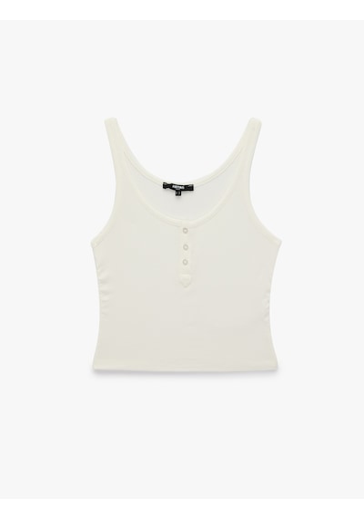 Koton Slim Fit Viskon U Yaka Kolsuz Düğmeli Spor Atlet Ekru 6sak30276nk