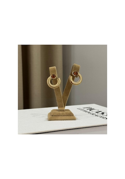 Taba Taşlı Gold Burgu Halka Küpe Şık Tasarım Kadın Küpe Altın