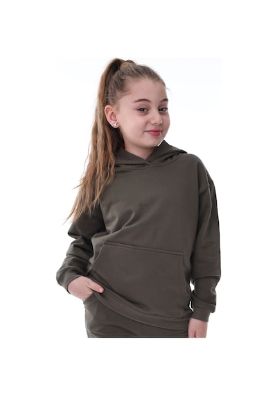 Zuzunga Basic Kapüşonlu Şardonlu Kanguru Cep Detaylı Çocuk Sweatshirt 3-10 Yaş Haki