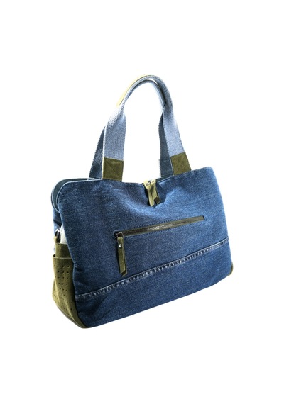Biem Accessory Biem İndigo-haki Denim Salaş-retro Taş Trok Döşemeli Çok Gözlü Çanta Çok Renkli