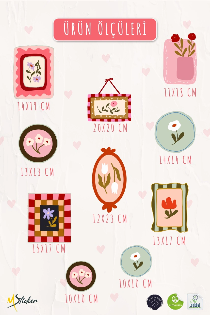 Soft Renkler Pastoral Çerçeve Duvar Sticker Seti 10 Parça Pastel Bahar Temalı Dekoratif Stickerlar Dijital Baskı