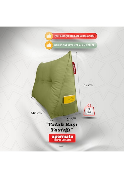 Yatak Başı Yastığı Sırt Ve Bel Destek Yastığı 140 Cm Yeşil
