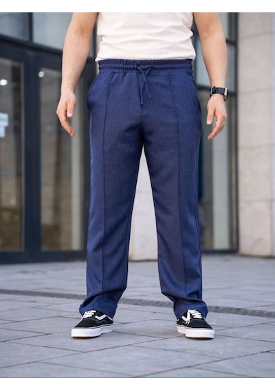 Keten Cepli Çıma Dikişli Jogger Buggy Pantalon Rahat Kalıp - Lacivert