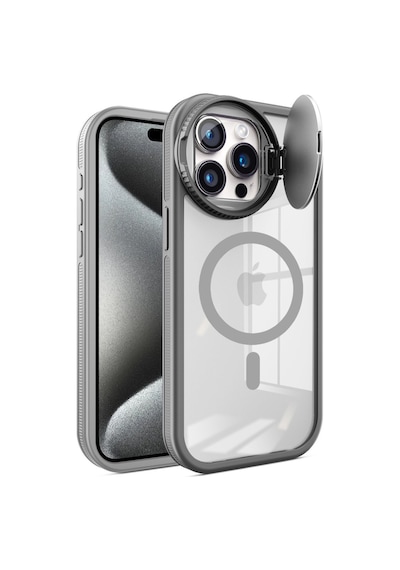 Apple iPhone Uyumlu 15 Pro Max Kılıf Teleskop Lens Magsafe Silikon Kapak - Titan Gri Bz8683140721497