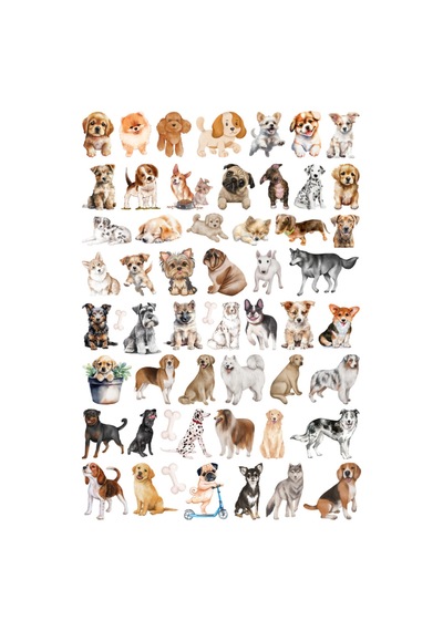55 Adet Sevimli Köpekler Sticker Seti - Etiket Seti Scrapbook Bullet Journal Çok Renkli