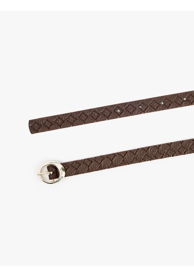 Koton Geometrik Örgü Dokulu Metal Tokalı İnce Kemer Kahverengi 7wak10087aa Kahve