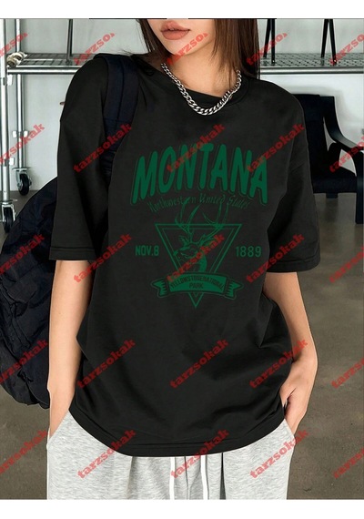 Startmore Unisex Montana Baskılı Tshirt Beyaz Siyah