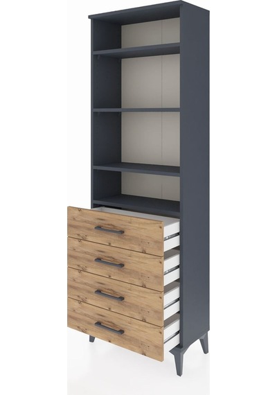 Arges Dolap 4 Raflı 4 Çekmeceli 60x30x182 Antrasit-çam Antrasit