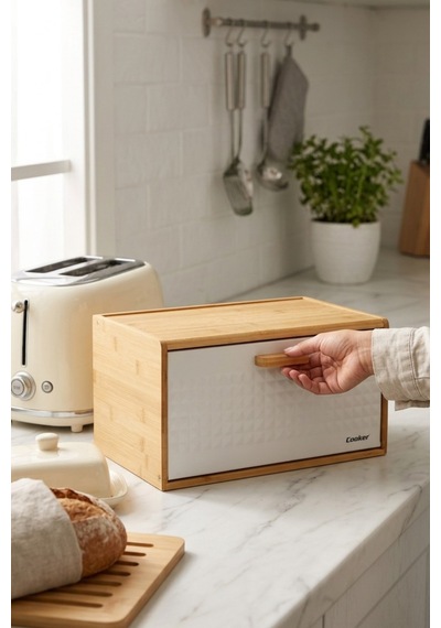 Cooker Valenza Metal Kapaklı Bambu Ekmek Kutusu Ckr4541 Beyaz