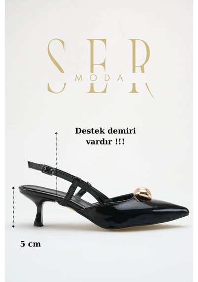 Sermoda Topuklu Kadın Ayakkabı - 5 Cm İnce Topuklu Sivri Burun Kadın Stiletto Ayakkabı Rugan Siyah
