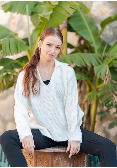 Gömlek Yaka Oversize Basic Kazak Beyaz