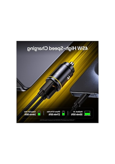 45w Type-c Ve Usb-a Girişli 2 Portlu Araç Şarj Adaptörü - 30w Hızlı Şarj Özelliği