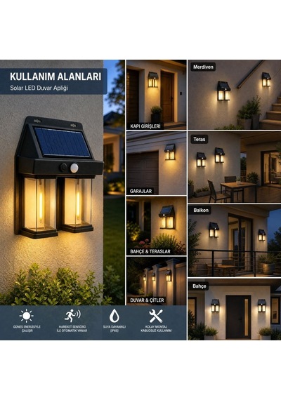 2& 39 Li Solar Güneş Enerjili Led Duvar Apliği, Hareket Sensörlü, Şarjlı, Kablosuz Dış Mekân Bahçe Ve Kapı L