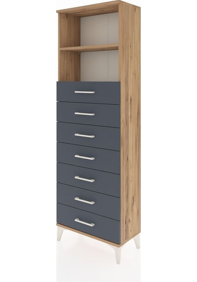 Arges Dolap 2 Raflı 7 Çekmeceli 60x30x182 Çam-antrasit Atlas Çam