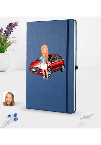 Kişiye Özel Plakalı Kadın Hyundai İ20 Karikatürlü Lacivert Termo