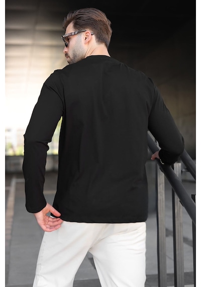 Madmext Siyah Pamuklu Slim Fit Erkek Tişört E7187