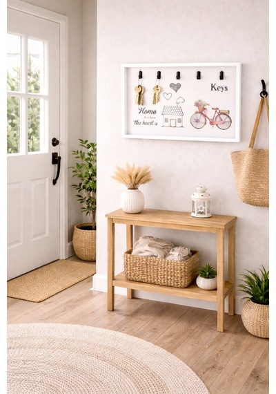 5 Li Dekoratif Duvar Anahtarlığı Kapı Yanı Anahtar Askılığı Şık Ve Dayanıklı Tasarım, 30x20 Cm Beyaz