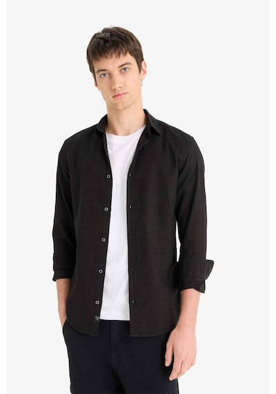 DeFacto Slim Fit Dar Kesim Pamuklu Basic Düz Uzun Kollu Siyah Gömlek A4644AX23AUBK81