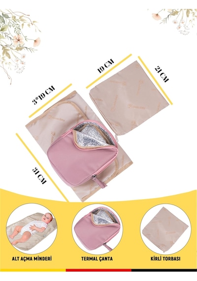 Kinder Baby Merlin Anne Bebek Bakım Çantası Gül Kurusu Pembe