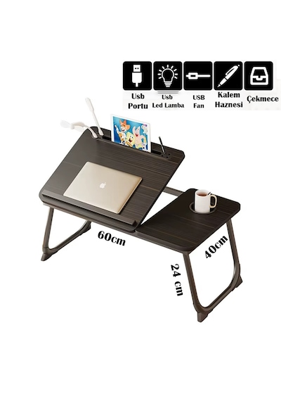 Yükseltilebilir Laptop Sehpası Siyah Yatak Sehpası Koltuk Çalışma Sehpası Yatak Masası Ysusb