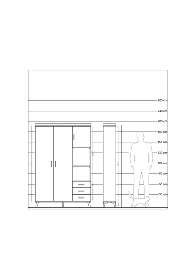 Arges Dolap 5 Raflı 3 Çekmeceli Tek Askılı 132x30x195 Antrasit-antrasit/antrasit Antrasıt/antrasıt