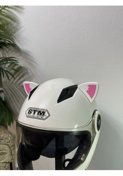 Motor & Motosiklet Pembe Desenli Kedi Kulak Kask Dış Aksesuarı Diğer