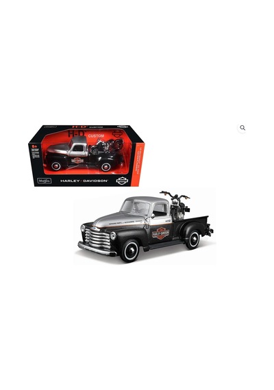 Diecast Pickup Ve Motosiklet Seti 1950 Chevrolet 3100 + 1948 Fl Panhead 20 Cm