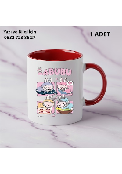 Labubu Kaliteli Porselen İsim Yazılabilir Premium Hediyelik Baskılı Kupa Bardak Doğum Günü Hediyesi Kırmızı