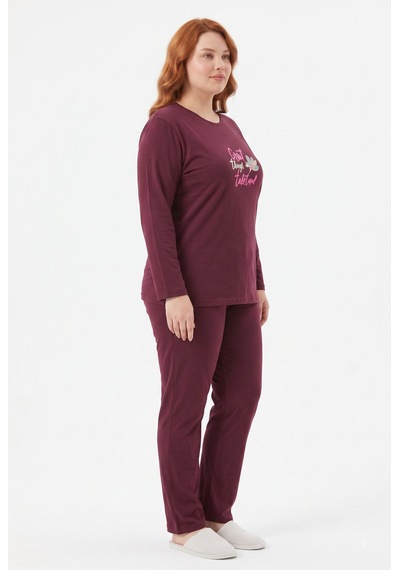 Sleeproom Büyük Beden Kadın Mevsimlik Great Things Desen Bordo Pijama Takımı