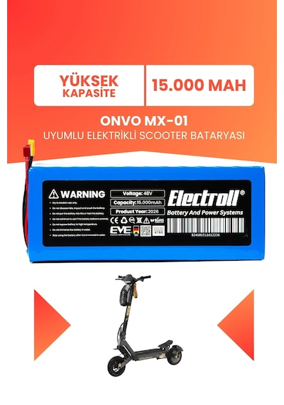 Onvo Mx-01 Uyumlu Batarya Yüksek Kapasite 48v 15.000mah Elektrikli Scooter Bataryası Çok Renkli