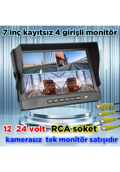 Kayıtsız 4 Kanallı 7 İnç Monitör 12 24 Volt Kamerasız