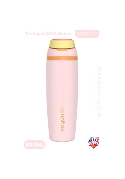 800 Ml Tek Kapak Çift Kullanım Pipetli Rahat İçim Kulplu Sus304 Paslanmaz Çelik Termos -1107-800ml Pembe