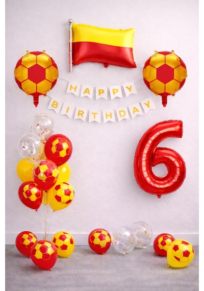 Sarı Kırmızı Futbol Temalı 6 Yaş Doğum Günü Balon Seti Sarı - Kırmızı