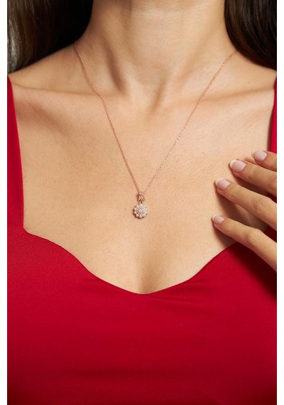 Roza Silver Zirkon Taşlı Rose Elmas Montür Çiçek Gümüş Kolye