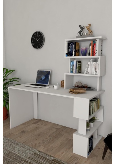 Liman Kitaplıklı Çalışma Masası Beyaz Çok Renkli