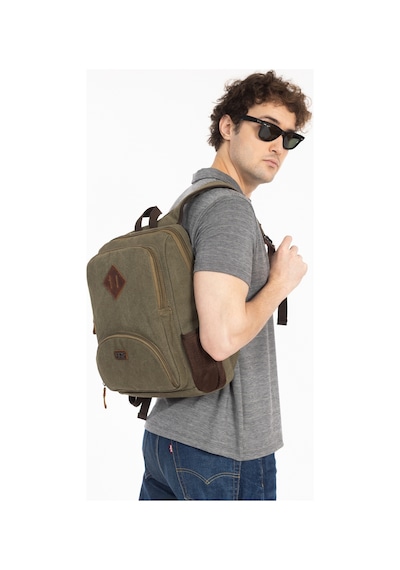 Necati Çanta Unisex 14 İnç Laptop Bölmeli Su Geçirmez Kanvas Sırt Çantası Yeşil
