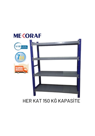 Mekoraf Depo Raf 4 Katlı 2.5 Metre Boy 60 Cm Derinlik 165 Cm En Mavi
