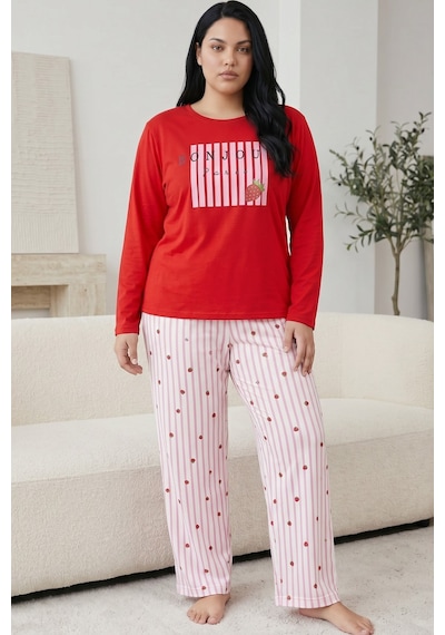 Siyah İnci Pamuklu Likralı Büyük Beden Battal Boy Örme Pijama Takım 26240906 Kırmızı Siyah İnci Pamuklu Likralı Büyük Beden Battal Boy Örme Pijama Takım 26240906 Kırmızı