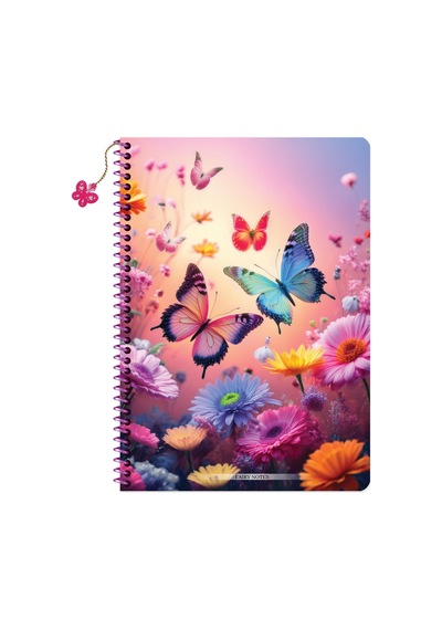 Keskin A4 Çizgili Charmlı Kelebek Defter - Kelebekler Çok Renkli