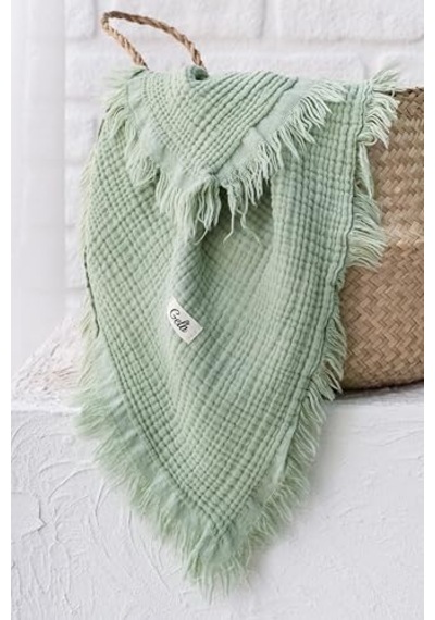 Müslin 4 Katlı Bebek Battaniyesi 110CM X 110CM%100 Doğal Organik Pamuk Yeşil Renk Genel