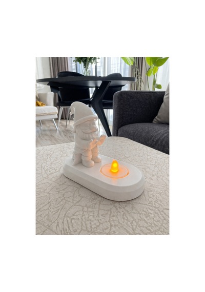 Dekoratif Ateş Başında Isınan Noel Baba Tealight Aydınlatmalı Beyaz