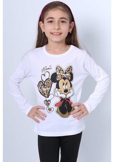 Hçm Kız Çocuk Uzun Kol Tshirt 4 Mevsim Baskılı Bisiklet Yaka D7 Krem
