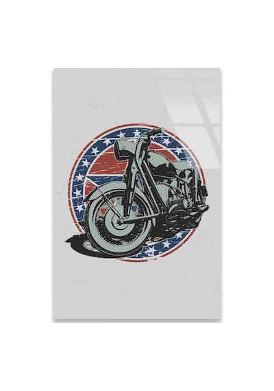 Motosiklet Amerikan Bayrak Arması - Cam Tablo - Deg0512 35 X 50 Cm